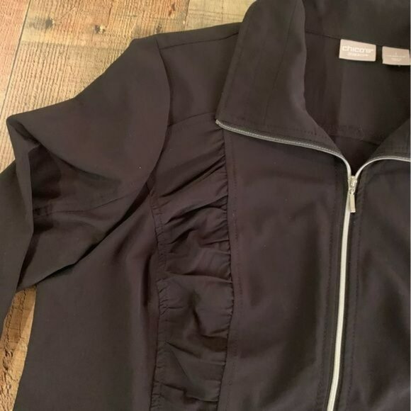 Chico’s womens black full zip lightweight top with ruffle detail -1 - Picture 8 of 8